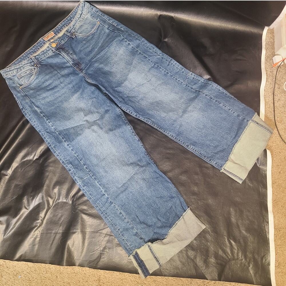 Kut From the Kloth Meg  blue denim roll cuff jeans size 18
